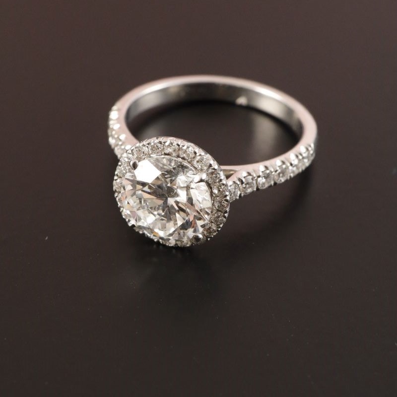 3.50ct Round Centre Diamond with Microset Halo and shoulders engagement ring